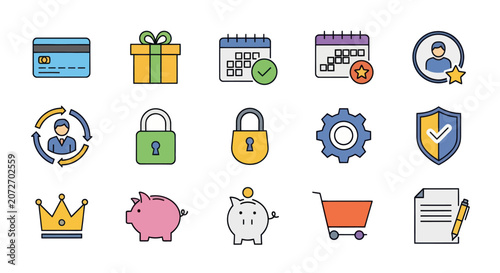 Collection of flat design icons for business and finance.