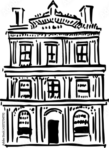 Hand Drawn Classical Library Building Vector Line Art