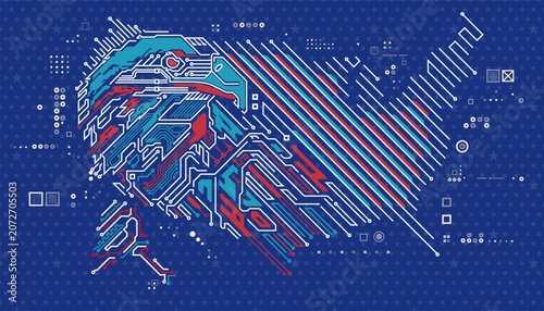 Patriotic Circuit Board Eagle Vector, American Bald Eagle Illustration, 4th of July USA Background