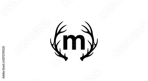 Black and white monogram with antlers decorative design isolated on white