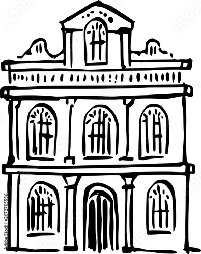 Hand Drawn Library Facade Vector Line Art