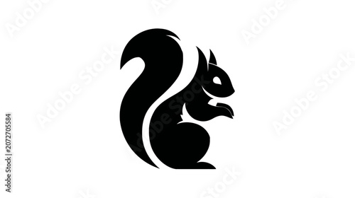 Black and white squirrel logo design on white background with copy space