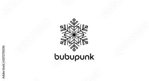 Black and white snowflake design on white background logo illustration