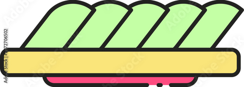 Minimalist Vector Illustration of Fresh Sliced Green Cucumber Vegetable Served on a Decorative Serving Plate