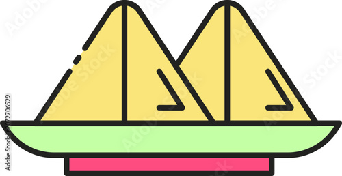 Delicious Fried Samosa Appetizer Snacks on a Plate Vector Illustration Icon