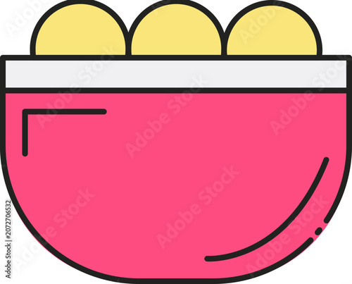 Delicious Three Scoops of Yellow Vanilla Ice Cream in a Vibrant Pink Dessert Bowl Illustration