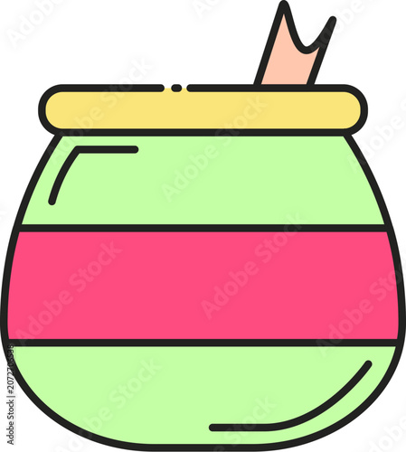 Simple vector illustration of a light green pot with a red band and a pink straw sticking out, perfect for food and drink related concepts