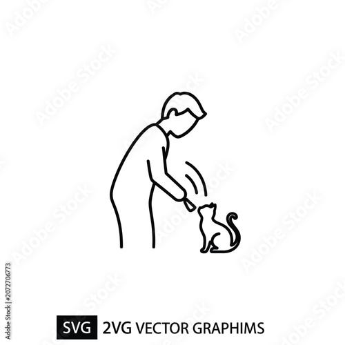 Pet Owner Feeding a Cat with a Stick Toy Interaction Icon