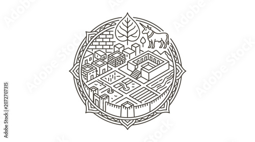 Photos Ancient Indus Valley civilization city line art illustration