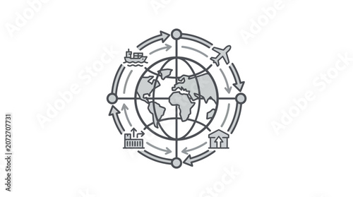 Cuadro en lienzo Circular global distribution network and logistics flow icon.