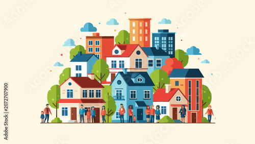 Vibrant Diverse Community Neighborhood Illustration