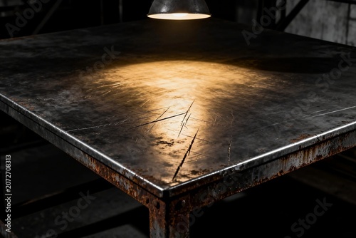 Industrial Metal Table Under Warm Light