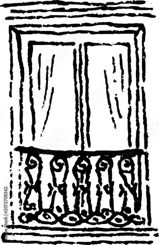 Hand Drawn French Balcony Doors Vector Illustration