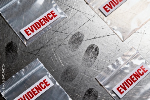Fingerprint Evidence Bags on Metal Surface