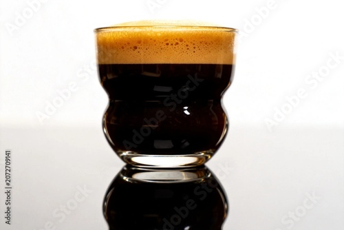 Rich Espresso in Glass on Reflective Surface