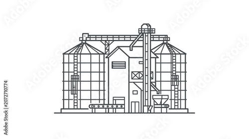 Industrial grain elevator and silo complex for storage.