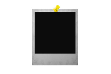 Photo card attached with a push pin isolated on a transparent background.