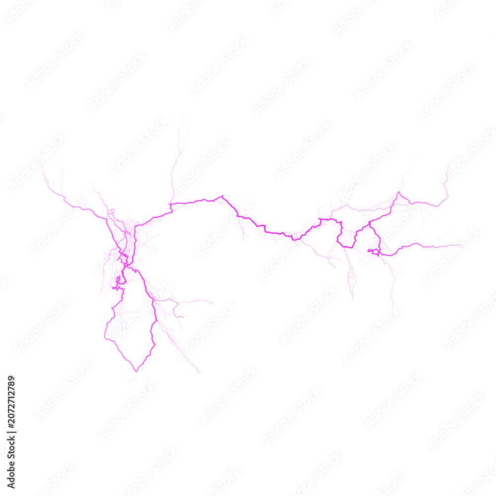 Fototapeta premium Vibrant purple lightning bolt isolated on transparent background with intricate branching patterns