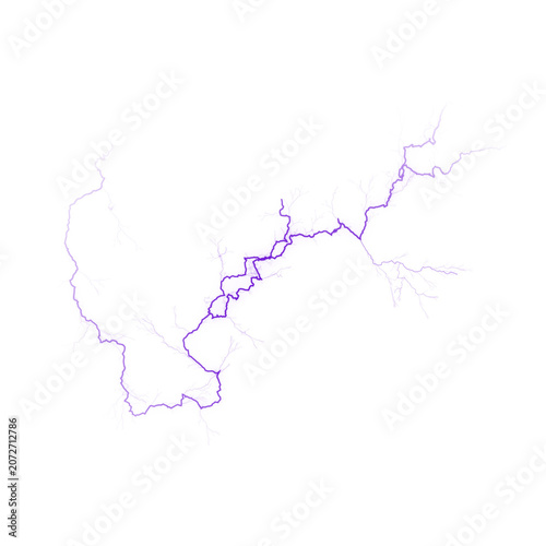 Tableau sur toile A purple river map with winding paths and tributaries on a transparent backgroun