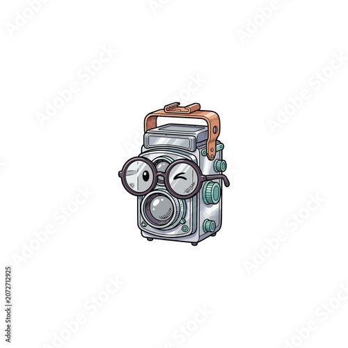Photography Anthropomorphic Twin Lens Reflex Camera Mascot Character With Expressive Facial