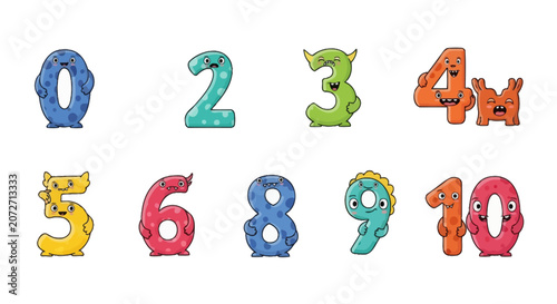 Fotografía Colorful monster numbers from zero to ten for kids learning