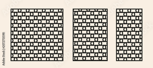 Decorative laser cut panels with geometric line and linear half circle pattern.