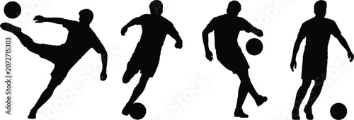 Obraz na plátně Soccer player silhouette collection vector, football athletes dribbling kicking