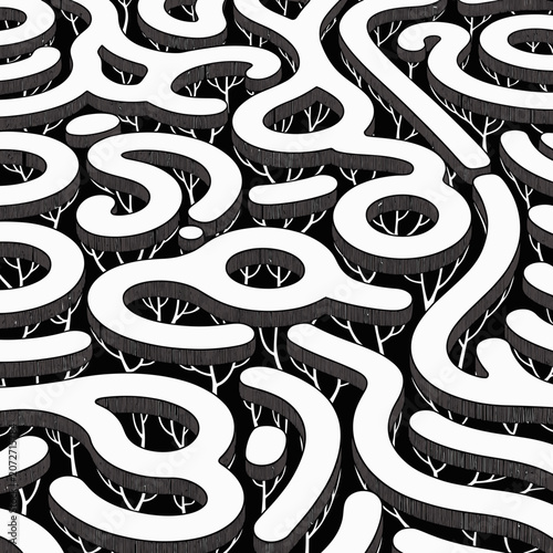 Black and white maze pattern labyrinth puzzle seamless abstract design