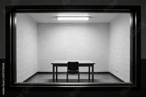 Minimalist Interrogation Room with Empty Table