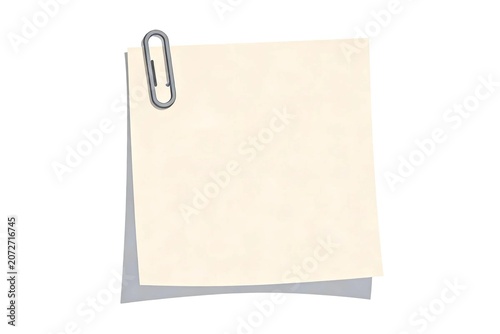 Blank Note with Paperclip on White Background