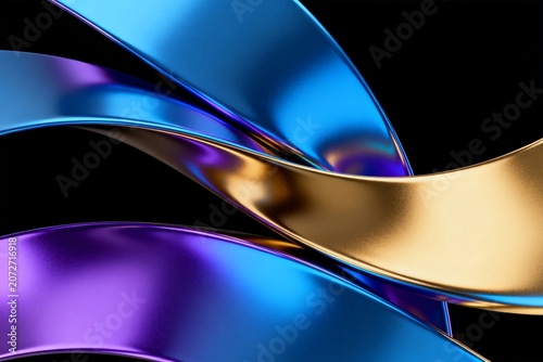 Abstract Metallic Ribbons on Black
