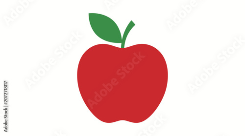Red Apple with Green Leaf - Simple Icon, Healthy Food, Fruit Illustration