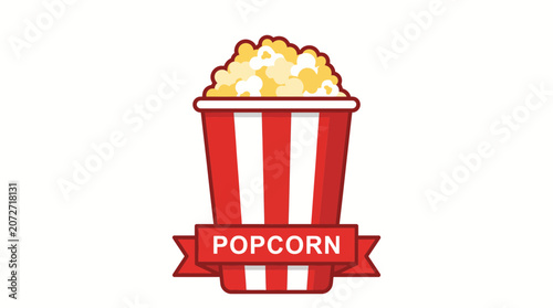 Popcorn bucket with red and white stripes and ribbon banner