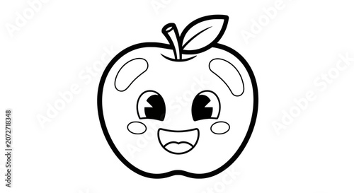 Schilderij op canvas Happy cartoon apple coloring page for kids