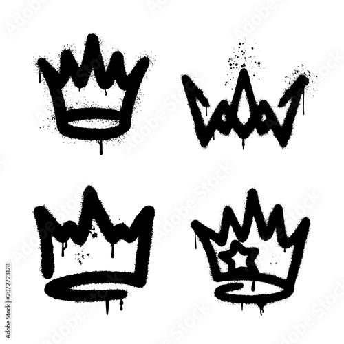 Graffiti Crown Spray Paint Elements Set With Drips Splatters