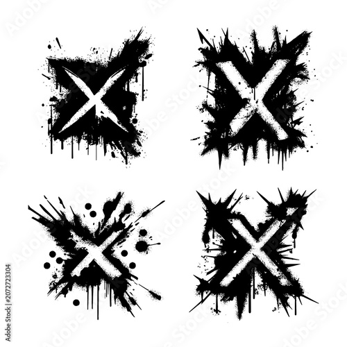 Grunge X Mark Graffiti Spray Paint Splatter Cross Elements