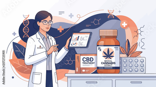 Medical professional discussing cannabis-derived health solutions and cannabinoid research, highlighting therapeutic applications for wellness