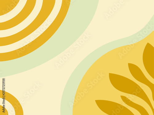 Vibrant abstract background with swirling yellow and green shapes and leaf design elements