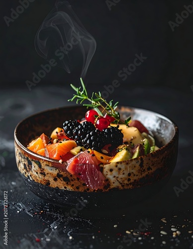 Delicious Fruit Salad with Herbs Served.