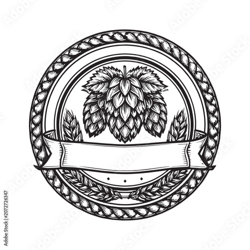 Vintage Hop Plant Emblem with Banner.