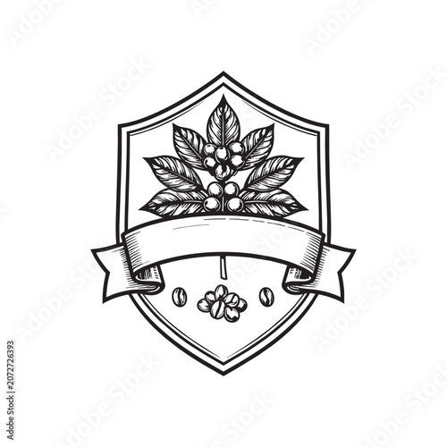 Vintage coffee plant emblem with banner.