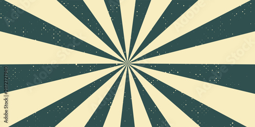 Fotografie Dramatic vintage sunburst background with dark green rays on beige paper and a distressed grunge texture