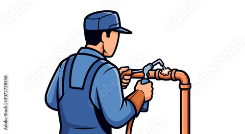 Man fixing copper pipe.