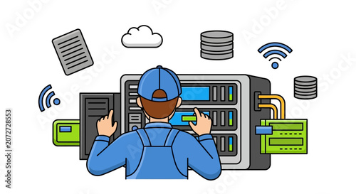Technician working on server.