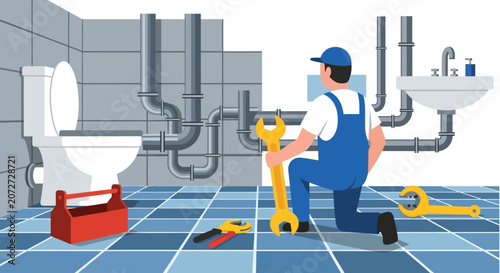 Man fixing a toilet.