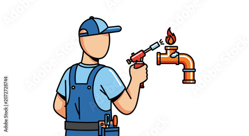 Plumber with gas torch.