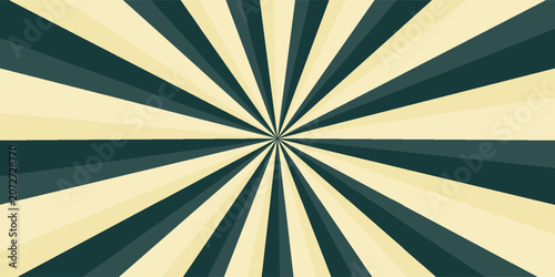 Fotografie Dramatic vintage sunburst background with dark green rays on beige paper and a distressed grunge texture