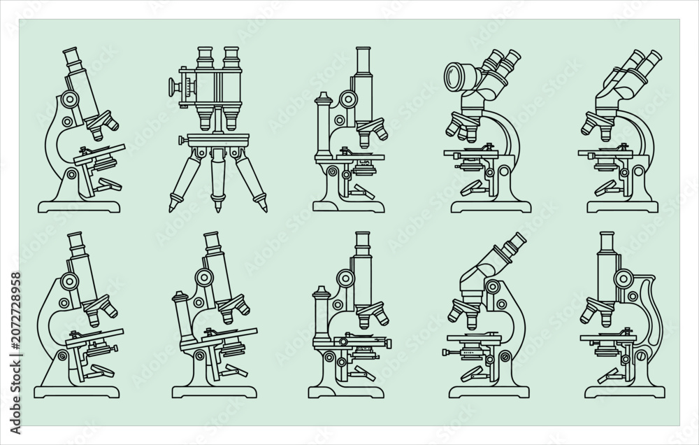 Fototapeta premium Scientific Microscope and Medical Lab Icon Set