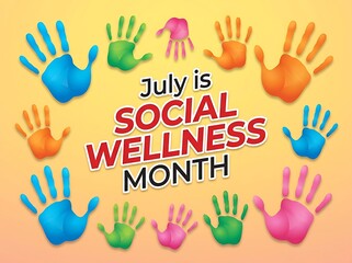 Colorful handprint design celebrating social wellness month with vibrant summer theme illustration