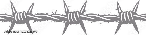 Konstfotografi Close-up of a barbed wire fence with sharp spikes on a white background